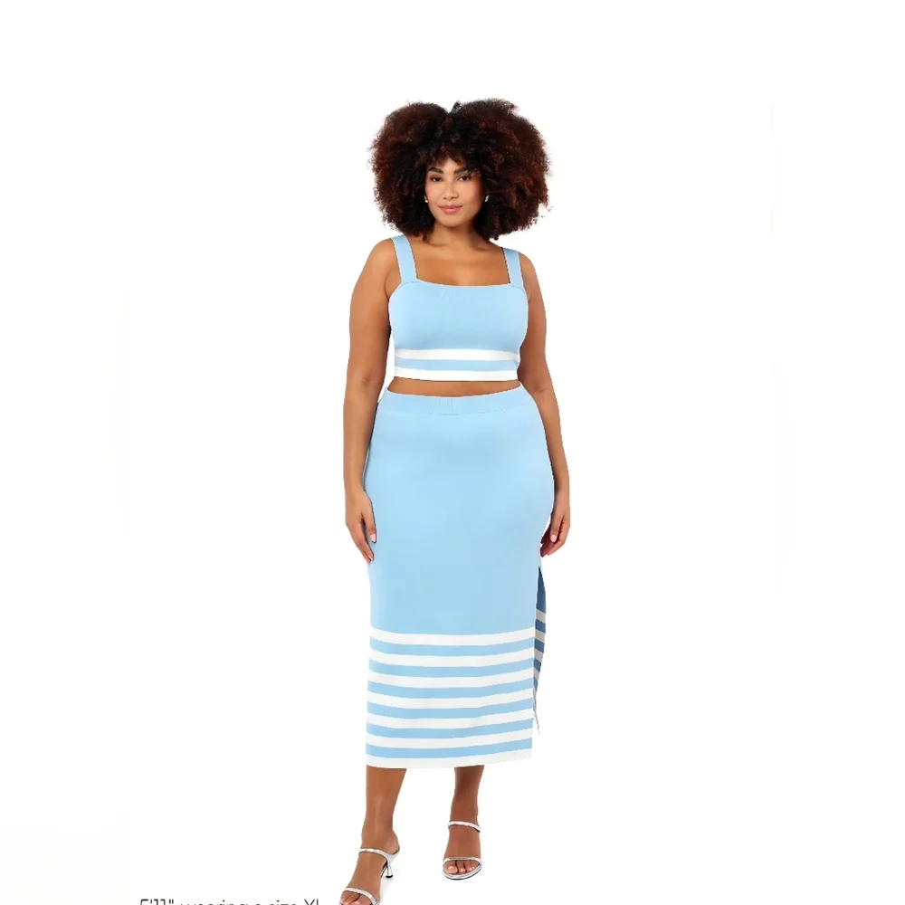 Blue and White Striped Women's Skirt and Matching Top SET 3X‎ Vacation,resort